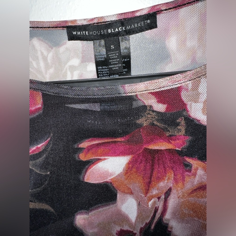 White House Black Market Floral Sheer Mesh Top - Long Sleeve With Camisole - Picture 3 of 5